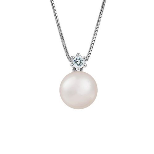 18 kt white gold necklace with diamond and sea pearl 7-7.50 mm - CD214-LB