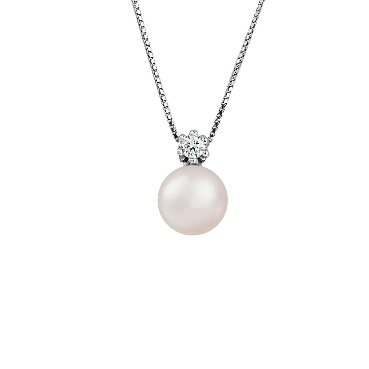 18 kt white gold necklace with diamond and sea pearl 5-5.50 mm - CD215-LB