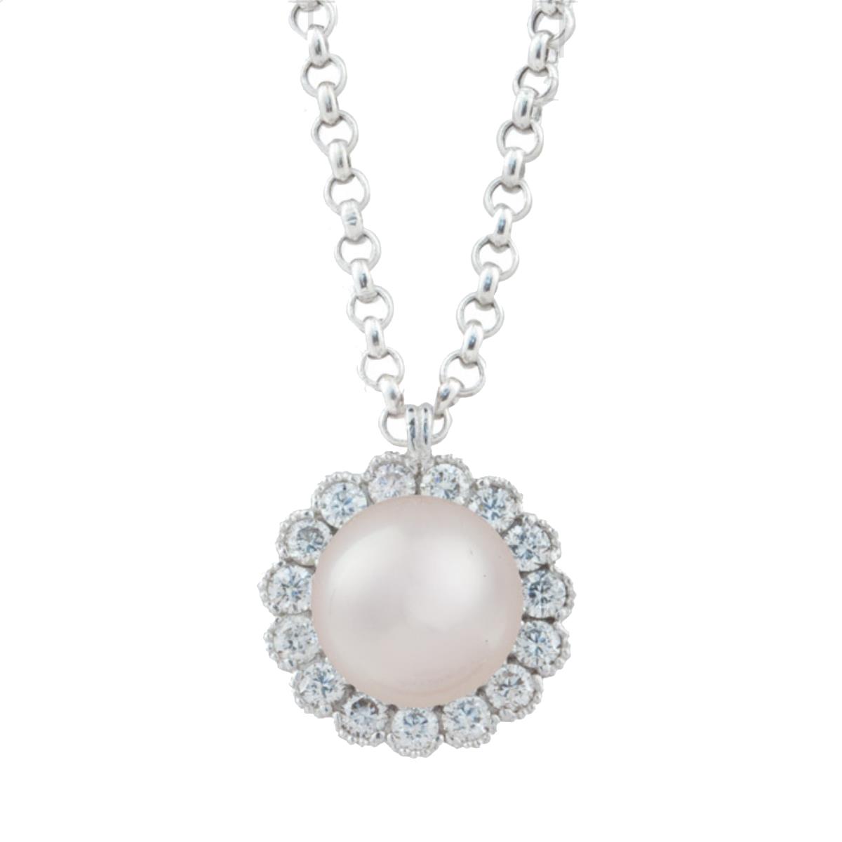 18 kt white gold necklace with diamonds and 7-7.5 mm sea pearl - CD262-LB