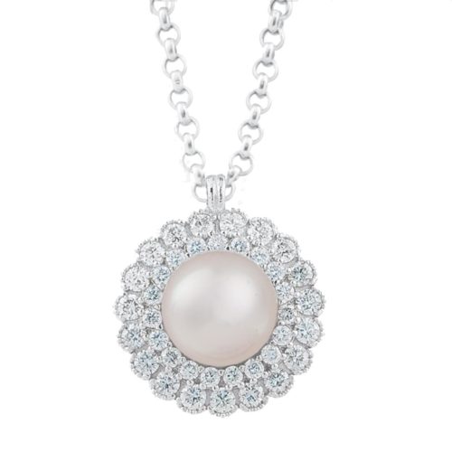 18 kt white gold necklace with diamonds and sea pearl 7.50-8 mm - CD265-LB