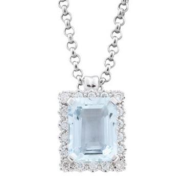 Gold necklace with aquamarine and diamonds - CD287-LB