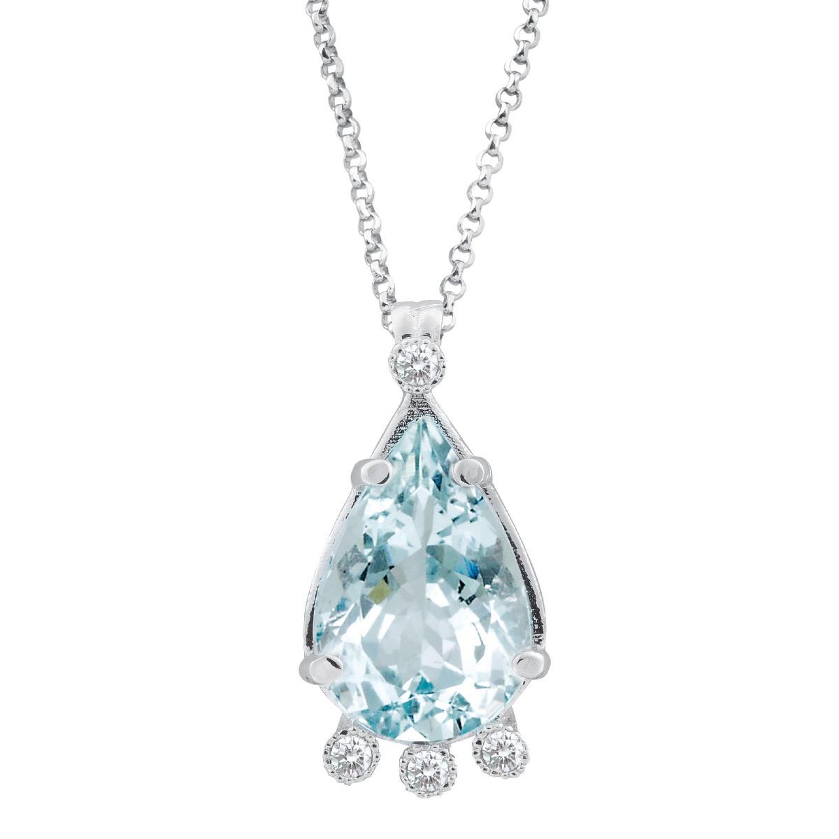 Gold necklace with aquamarine and diamonds - CD311-LB