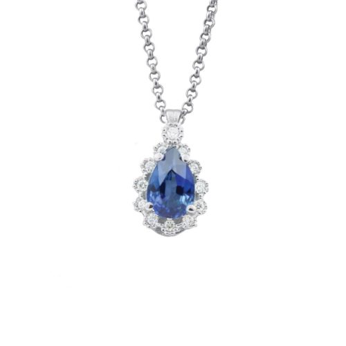 18kt white gold necklace with diamonds and central precious stone - CD336