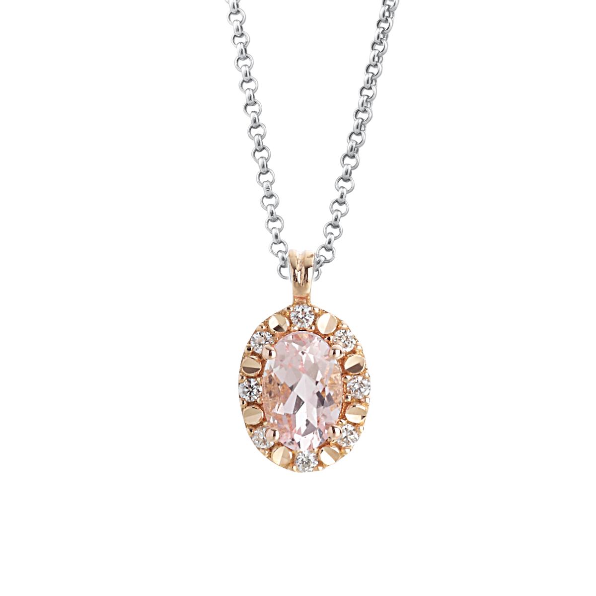 18 kt gold necklace, with Morganite and Diamonds - CD339/MO-4H