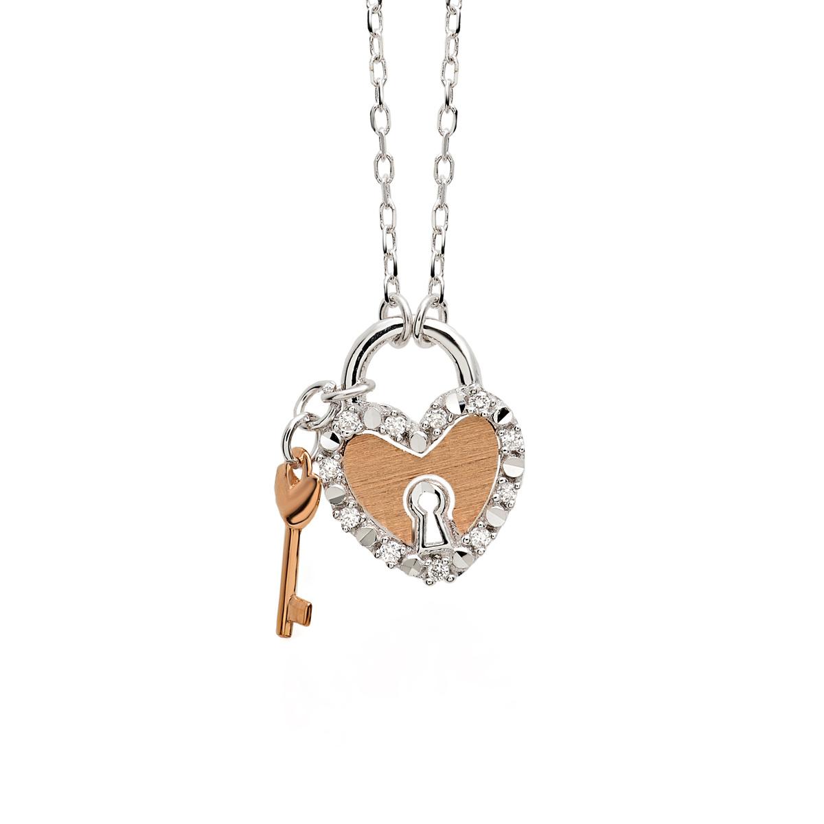 18kt rose and white gold padlock necklace, with diamonds - CD383-4H