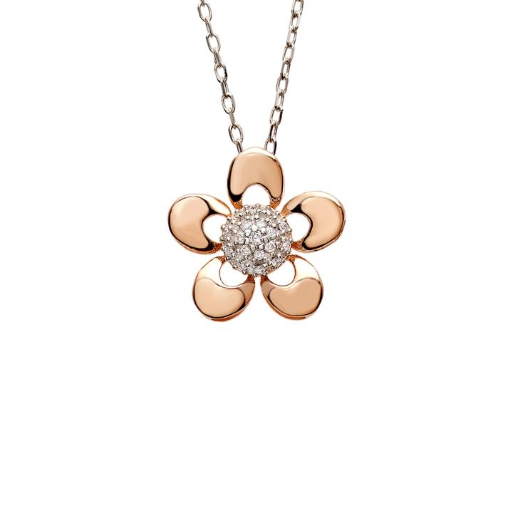 Flower necklace in 18kt gold with pavé diamonds - CD390