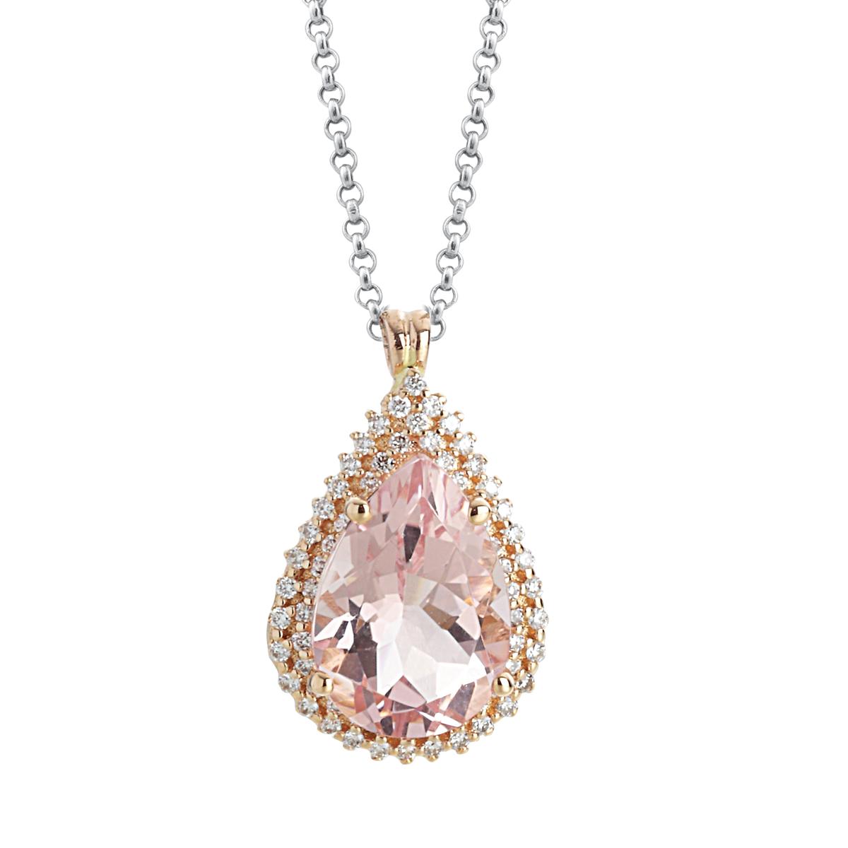 18 kt gold necklace, with Morganite and Diamonds - CD440/MO-LH