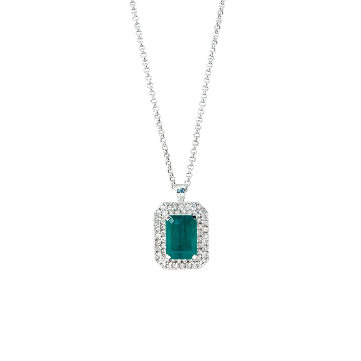 18kt white gold necklace with diamonds and precious stone - CD454