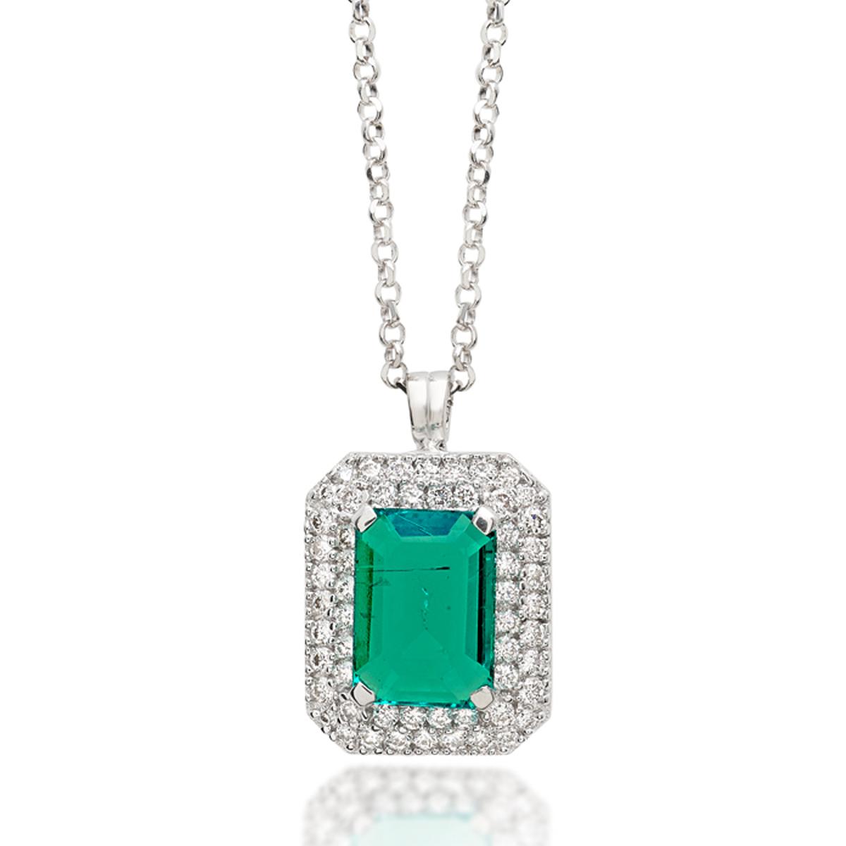 18kt white gold necklace with diamonds and emerald - CD455/SM-LB