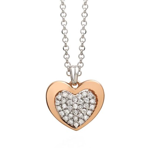 Heart necklace in 18kt gold with pavé diamonds - CD456