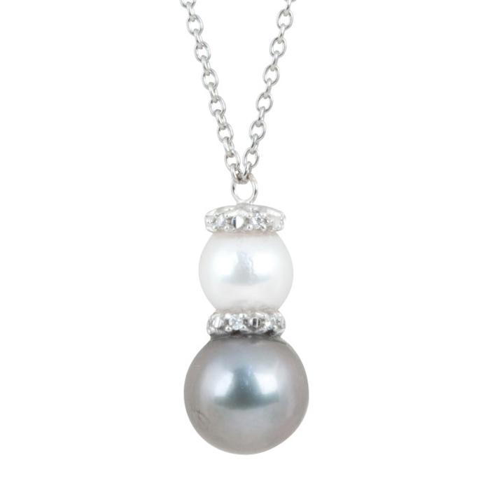 18 kt white gold necklace with diamonds and black and white sea pearl, one 6.50-7 mm and one 8-8.50 mm - CD470-4B