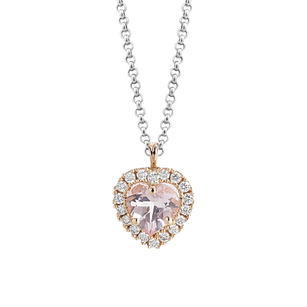 18 kt gold necklace, with heart Morganite and diamonds - CD471/MO-LH