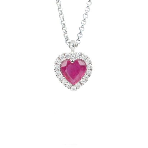 18kt white gold necklace with diamonds and heart cut central gemstone - CD471