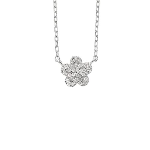 18 kt white gold flower necklace with pavé diamonds - CD478-LB