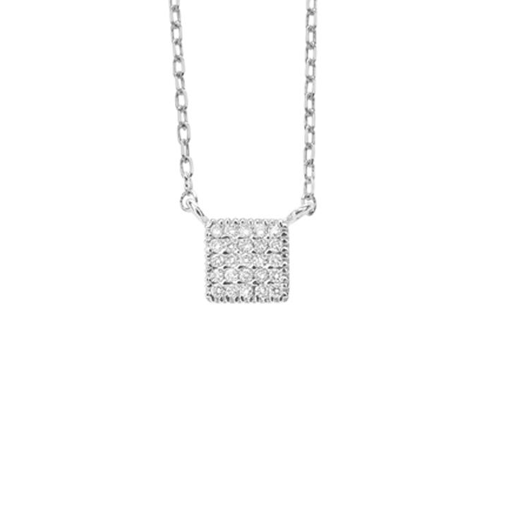 Square 18 kt white gold necklace with pavé diamonds - CD479-LB