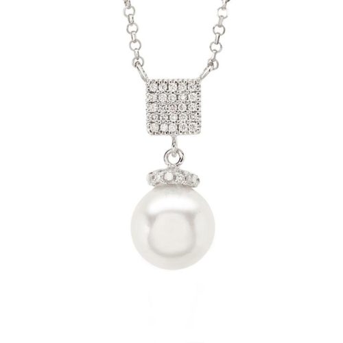 18 kt white gold necklace with square pavé diamonds and 7-7.50 mm sea pearl - CD482-4B