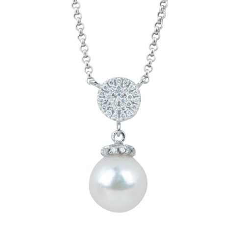 18 kt white gold necklace with diamond pavé circle and 7-7.50 mm sea pearl - CD485-4B