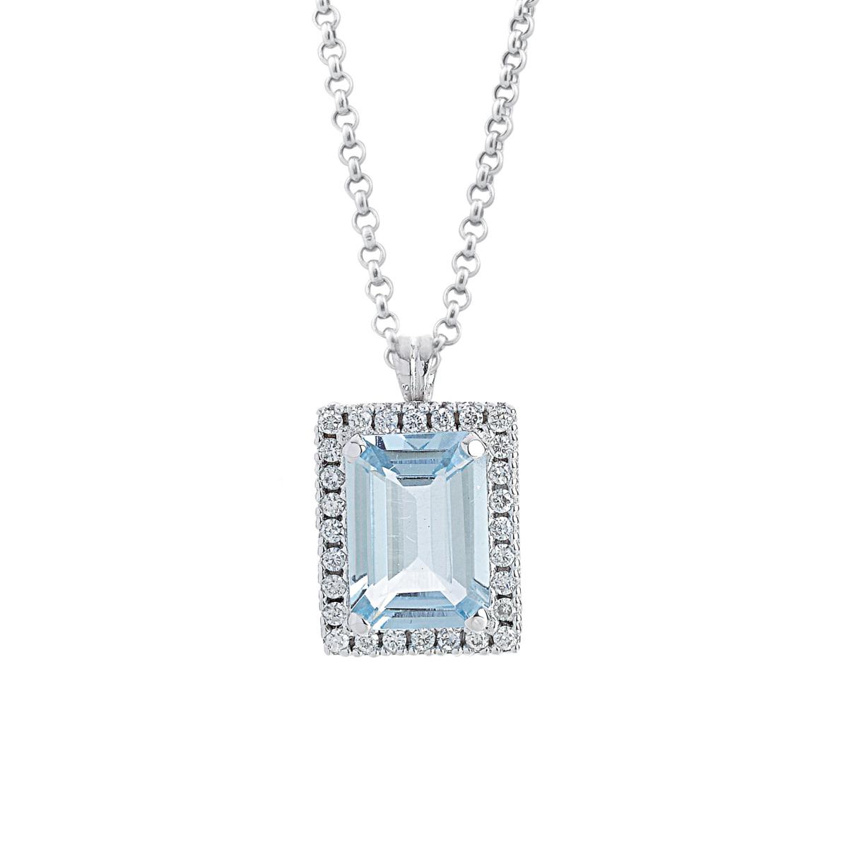 18 kt white gold necklace with aquamarine and diamonds - CD533/AC-LB
