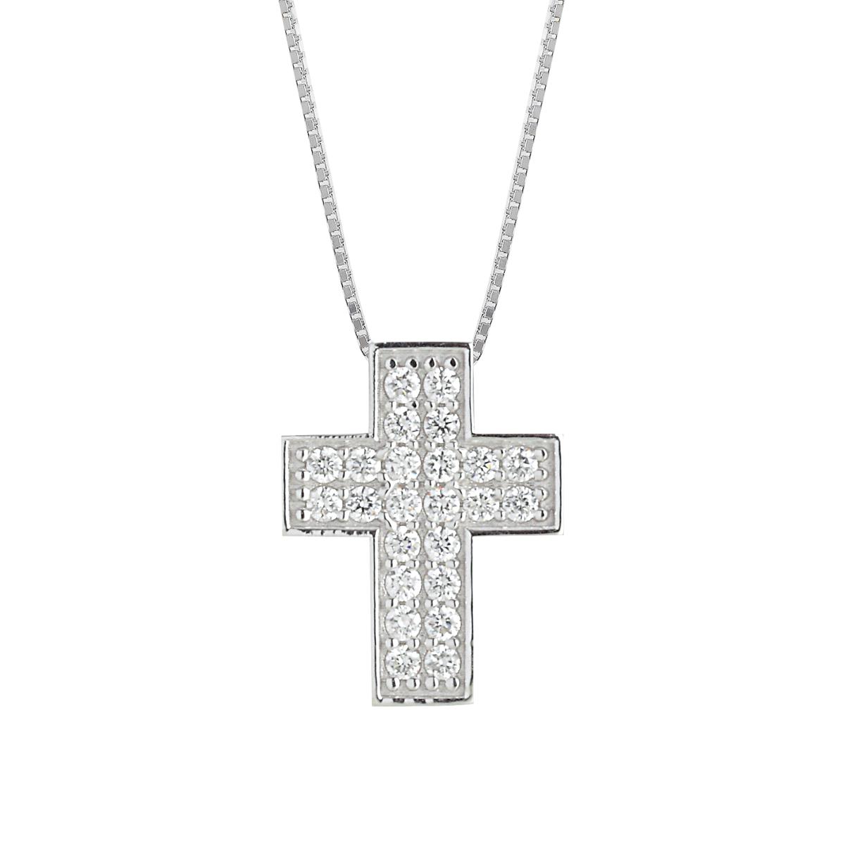 Cross necklace in 18kt gold with pavé diamonds - CD574/DB