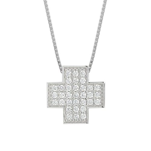 Cross necklace in 18kt gold with pavé diamonds - CD576/DB