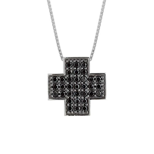 Gold Cross Necklace with Black Diamonds - CD576/DN