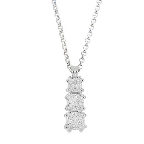 18kt white gold rhodium-plated trilogy necklace with princess cut diamonds - CD607-LB
