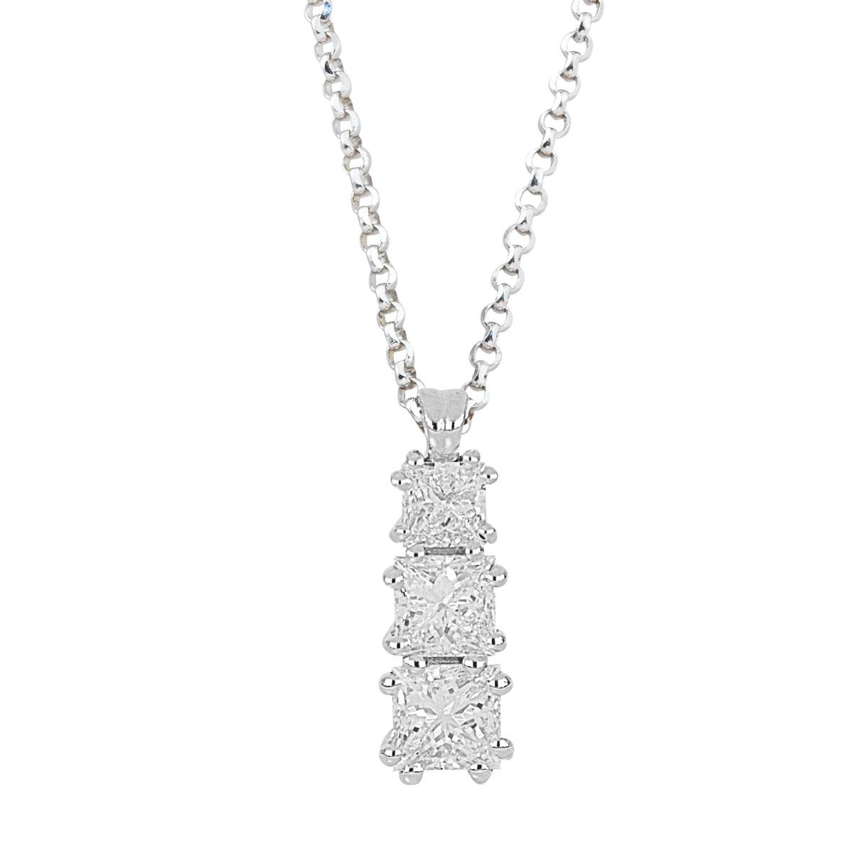 18kt white gold rhodium-plated trilogy necklace with princess cut diamonds - CD607-LB