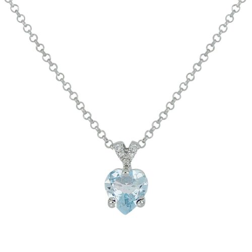 18 kt white gold necklace, with heart-shaped aquamarine and diamonds - CD614/AC-LB
