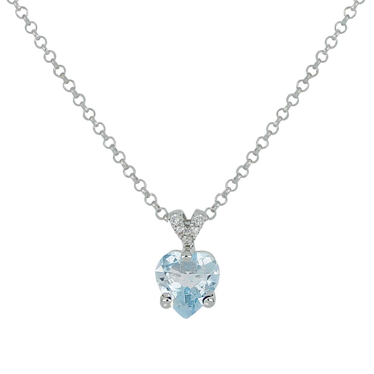 18 kt white gold necklace, with heart-shaped aquamarine and diamonds - CD614/AC-LB