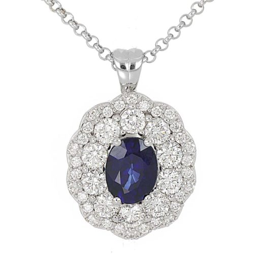 18kt white gold necklace with diamonds and central precious stone - CD639