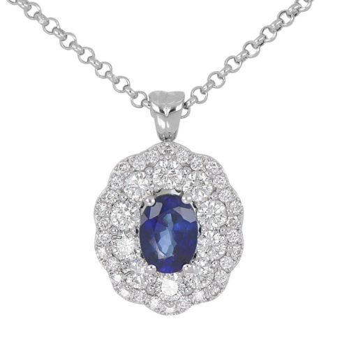 18kt white gold necklace with diamonds and central precious stone - CD643