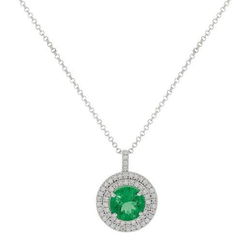 18kt white gold necklace with diamonds and natural emerald - CD655/SM-LB