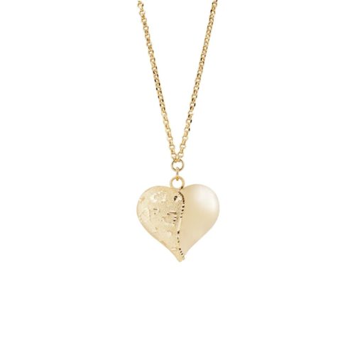Necklace with shiny and satin-finished heart pendant in 18kt gold - CEA2059