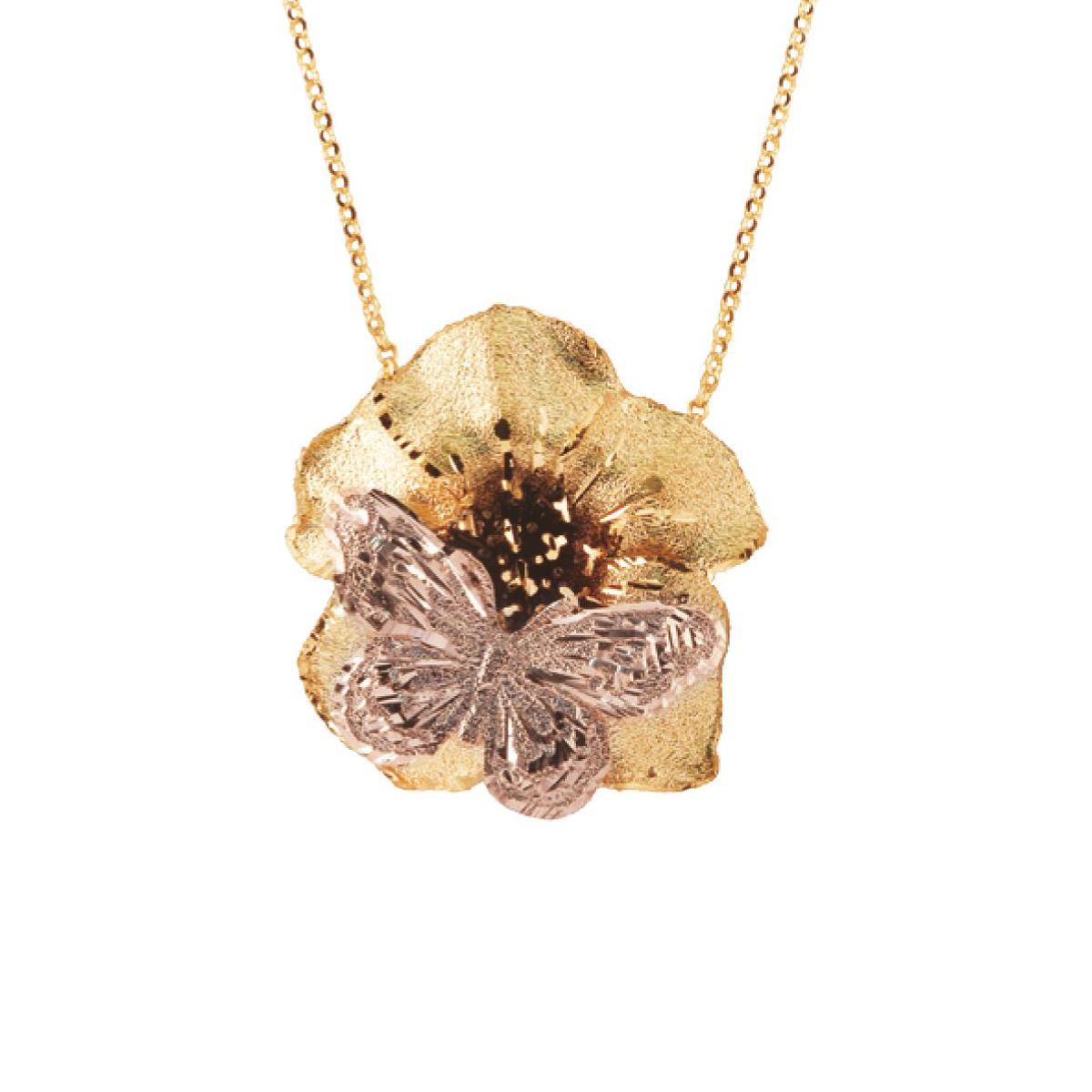 Petunia necklace with two-tone satin butterfly in 18kt gold - CEA2069
