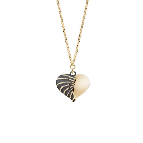 Necklace with shiny and satin-finished heart pendant in 18kt gold - CEA2074