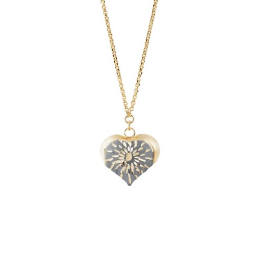Necklace with shiny and satin-finished heart pendant in 18kt gold - CEA2075
