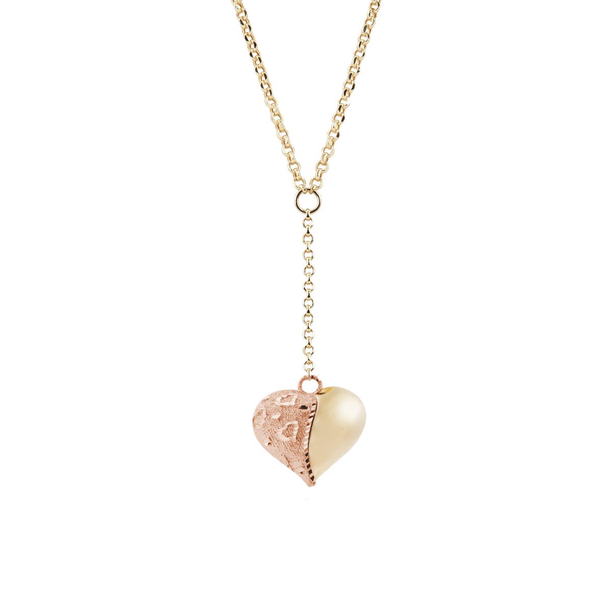 Ipsilon necklace with polished and satin-finished pendant heart in 18kt gold - CEA2076