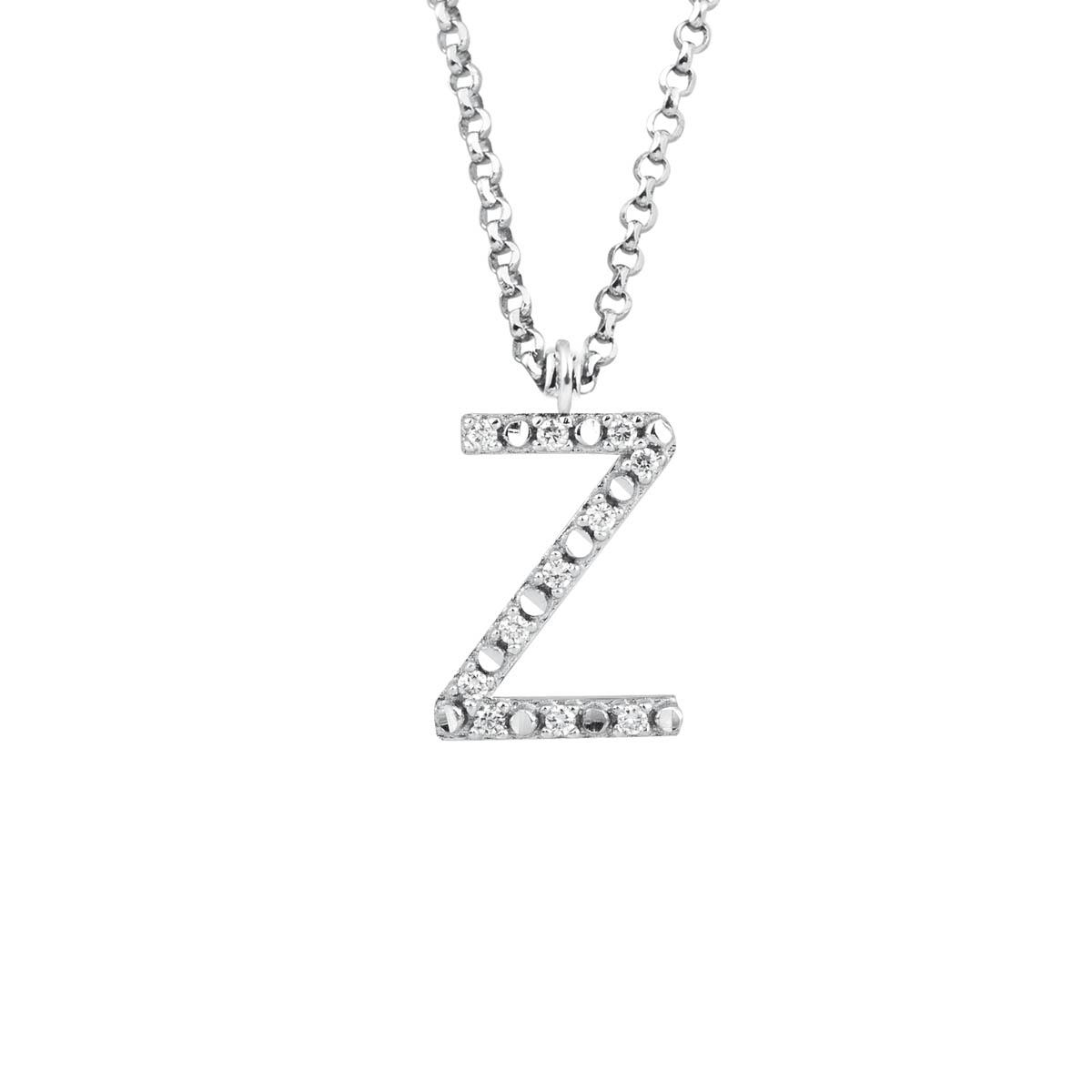 18kt white gold necklace, with customizable initial / number in diamonds - CFF029