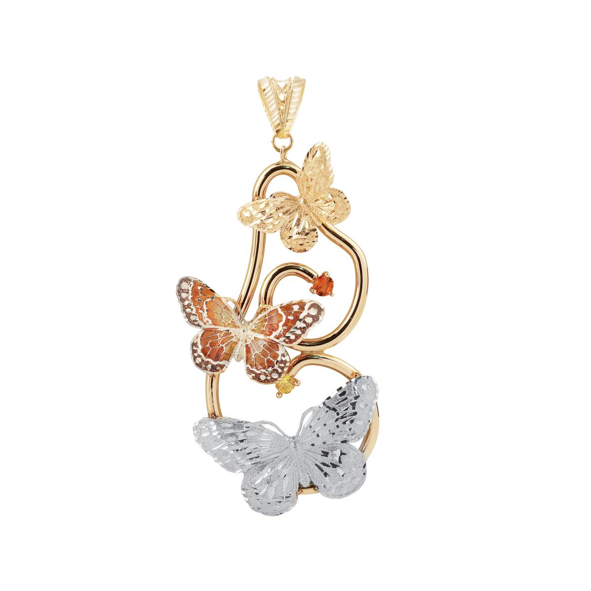 3 Butterflies pendant in two-tone 18kt gold, cathedral enamel and citrine stones - DCA251-MN