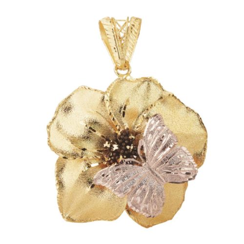 Petunia pendant with two-tone butterfly in satin finish in 18kt gold - DE3943