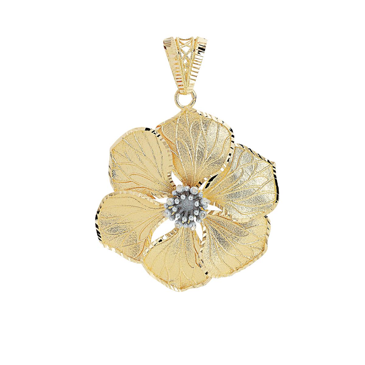 Two-tone satin-finished maple pendant in 18kt gold - DE4394