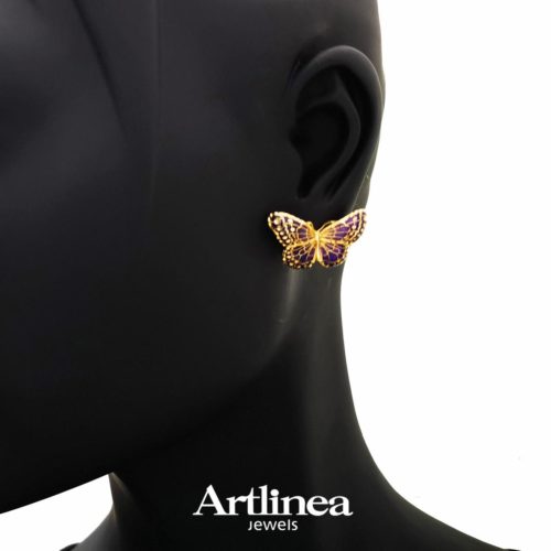Small enameled butterfly silver earrings