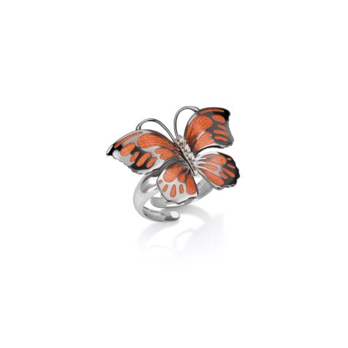 Small enameled butterfly silver ring