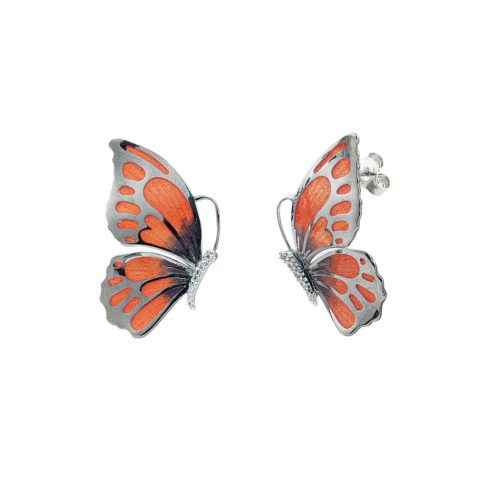 Silver enameled butterfly earrings