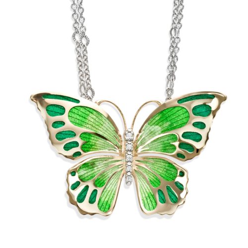 Large silver enameled butterfly necklace