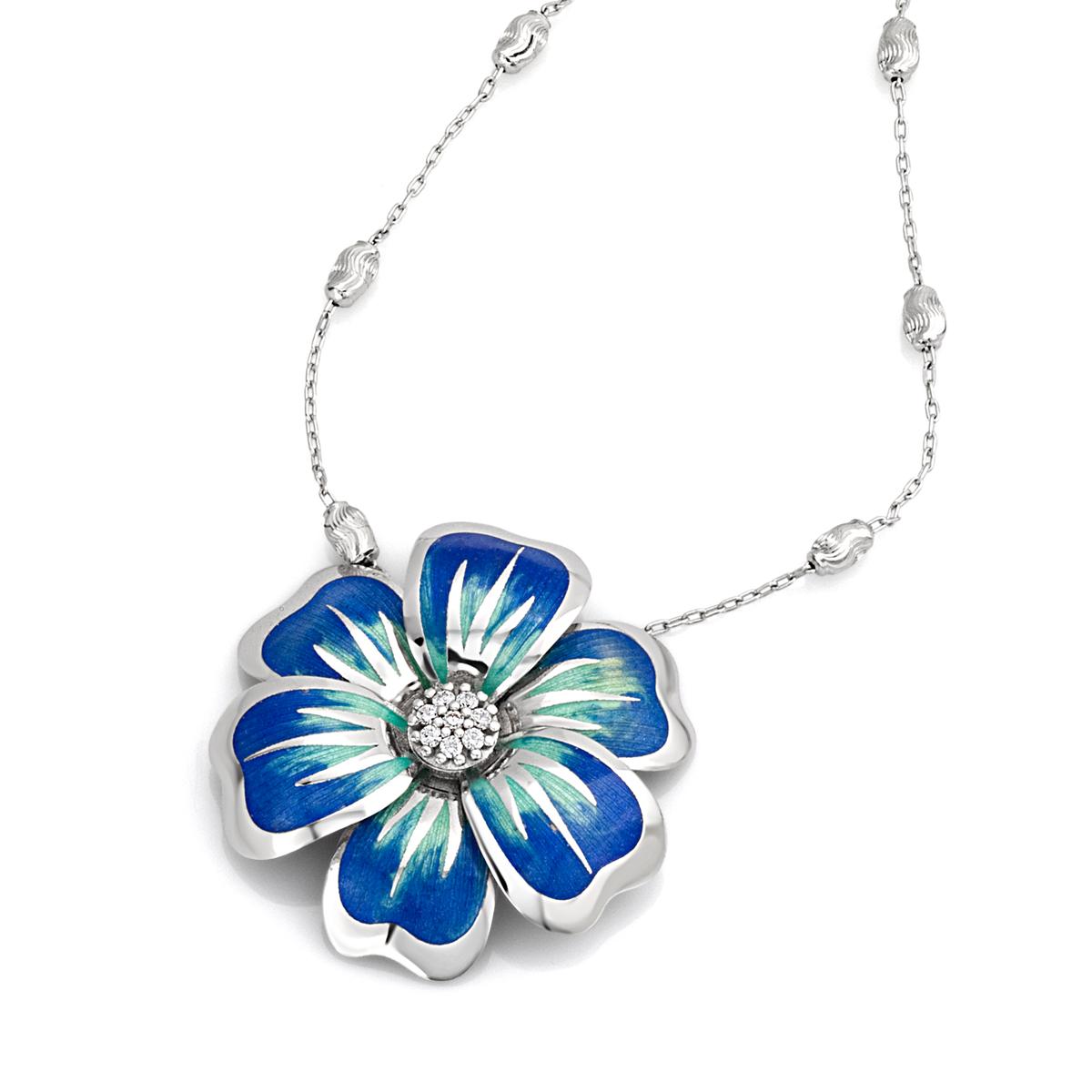 Silver enameled flower necklace