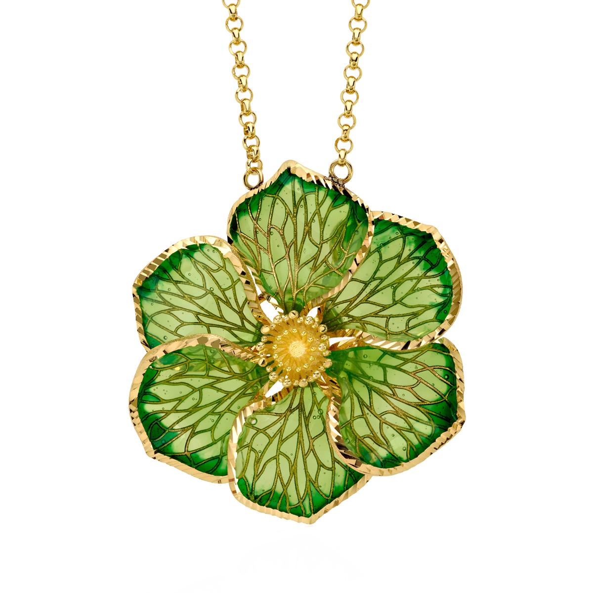 Silver enameled maple flower necklace