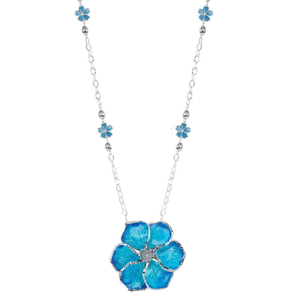 Silver enameled maple flower necklace