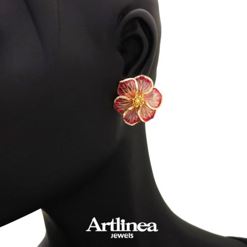 Silver enameled maple flower earrings
