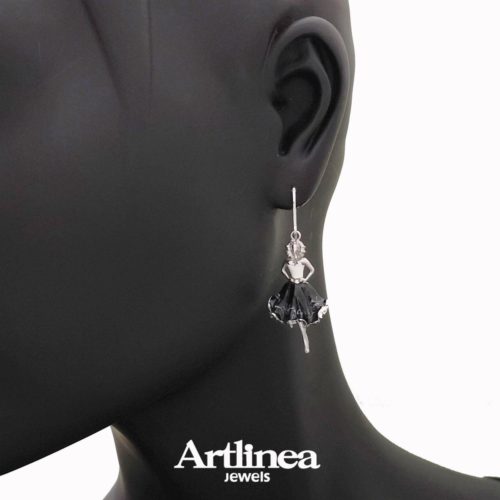 Silver enameled lady pendant earrings